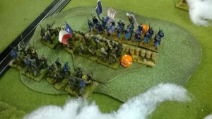 The Viginians run back to their gun line whilst their brothers in arms enfilade the blue-bellies!